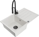 MEXEN - Bruno granitový dřez s odkapávačem včetně baterie Aster, bílá 6513-20-73450-70-B