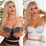 Sexy top Koucla Corsage Crop top třpytivými cvočky white