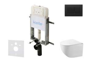 Kielle - Genesis New Set předstěnové instalace, kompaktního klozetu Gaia, Rimless, sedátka softclose a tlačítka Gemini New III, matná černá 30528SZ90