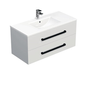 Koupelnová skříňka s černou úchytkou a umyvadlem SAT Cube Way 100x53x46 cm bílá lesk CUBE46C1002BIMOD CUBE46C1002BIMOD