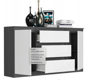 DumDekorace Prostorná komoda R-140-S3 - různé barevné varianty antracit mix bílá