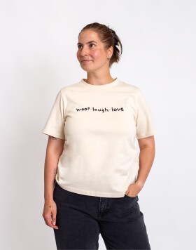 Tričko Freshlabels Woof laugh love Ecru