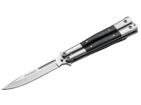 BOKER Kapesní nůž Balisong Wood / Délka čepele 10,3 cm / Ocel 440 / Rukojeť Pakka Wood (259203-UNIW)