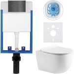 CERANO - Kompletní WC set Profi/Felci - bílá lesklá - WC tlačítko Line/Nerez - pro zazdění - 52,5x36 CER-8050BD84327