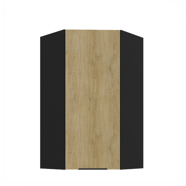 Horní rohová skříňka Cremona 60x60 GN-108 1F (45°) Barva korpusu: Černá, Barva dvířek: Dub Cremona