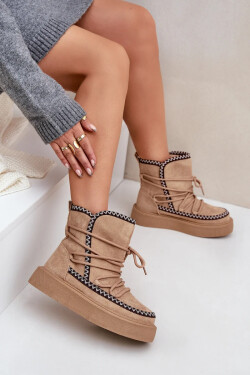 Dámské sněhule s výšivkou na platformě hnědé Naleris 36