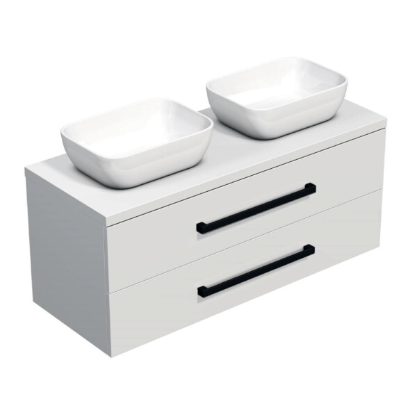 Koupelnová skříňka s černou úchytkou a krycí deskou SAT Cube Way 120x71x46 cm bílá lesk CUBE46C1203BISAT45 CUBE46C1203BISAT45