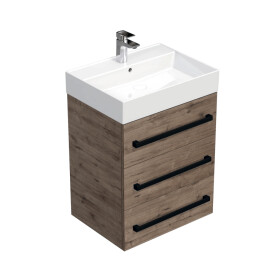 Koupelnová skříňka s černou úchytkou a umyvadlem SAT Cube Way 60x71x46 cm dub Wellington mat CUBE46C603DWSAT CUBE46C603DWSAT