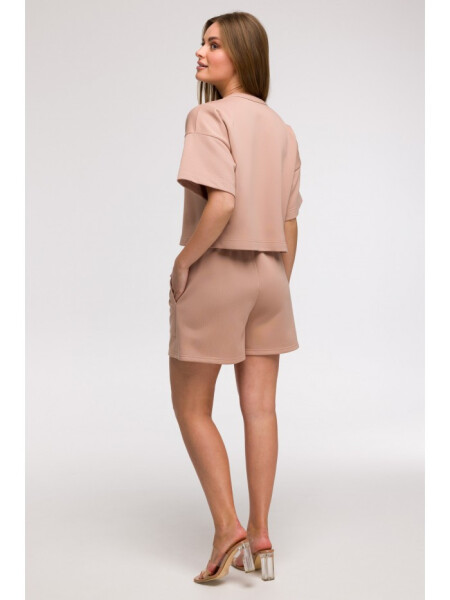 B294 Oříznutá mikina s krátkým rukávem - mocca EU 2XL/3XL