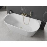 MEXEN/S - Oval vana volně stojící nástěnná 160 x 80, bílá, sifon a přepad zlatá kartáčovaná 52671608000-55