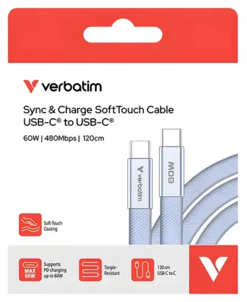 Verbatim SoftTouch 30275 fialová / USB-C kabel / 60 W PD 3.0 / 1,2 m (30275)