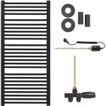 CERANO Koupelnový radiátorový set Antonio - kombinované vytápění, termo tyč - boční jednobodové připojení - 600W - černá matná - 1460x550 mm