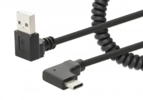 Manhattan Spirálový nabíjecí kabel USB-A na USB-C černá / Kabel / 1 m / zalomené konektory 90° / max. 3 A (356220)