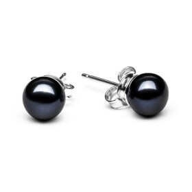 Náušnice s černou 6,5-7 mm říční perlou Phoebe I, stříbro 925/1000, Černá