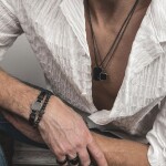 Pánský kožený náramek s černým achátem Antonio, Černá 22 cm