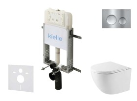 Kielle - Genesis New Set předstěnové instalace, kompaktního klozetu Oudee, Vortex Rimless+, sedátka softclose a tlačítka Gemini New I, lesklý chrom 30528SZ38