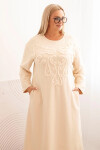 Dámská plus size šaty s výšivkou bavlněná béžová UNI