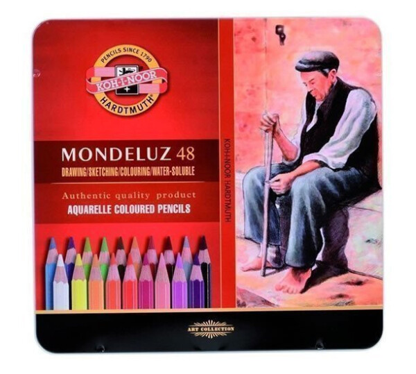 Koh-i-noor pastelky akvarelové umělecké MONDELUZ souprava 48 ks v plechové krabičce