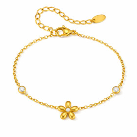 Náramek s květinovým motivem Fleur - chirurgická ocel, Zlatá 16 cm + 5 cm (prodloužení)