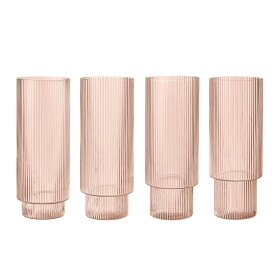 Ferm Living Vysoké sklenice Ripple Blush 300 ml – set 4 ks, růžová barva, sklo