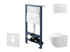 Kielle - Genesis New Set předstěnové instalace, kompaktního klozetu Gaia, Rimless, sedátka softclose a tlačítka Gemini New II, lesklá bílá/chrom 30528SS85