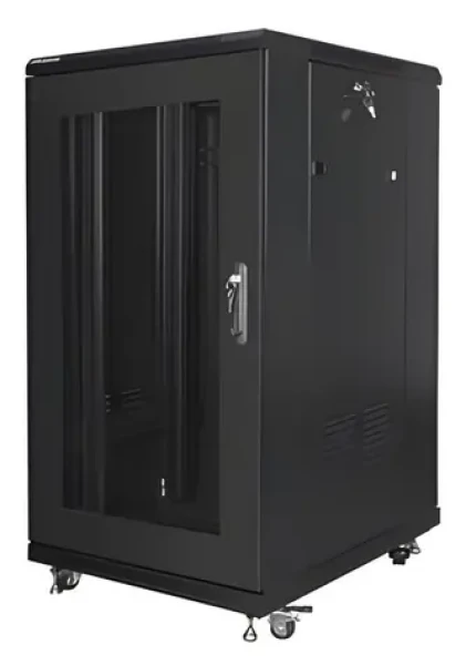 Lanberg Rack 22U/600x800 černá / Stojanový rozvaděč / 19" / Flat pack / Perforované dveře (FF01-6822-23B)