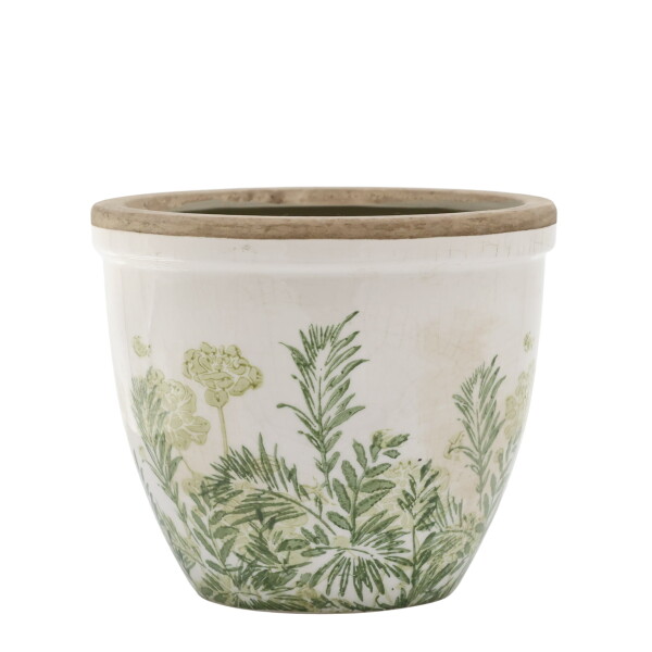 Chic Antique Obal na květiny Floral Verte Ø 15 cm, zelená barva, keramika