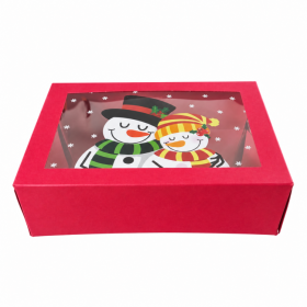 Dortisimo Vánoční dárková krabice červená s okénkem Sněhuláci (22,3 x 15,1 x 7,1 cm)