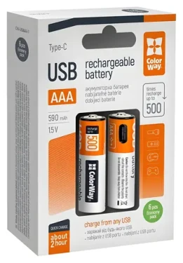 Colorway nabíjecí baterie AAA 590 mAh / Nabíjecí baterie / 1,5 V / USB-C / 6 ks (CW-UBAAA-11)