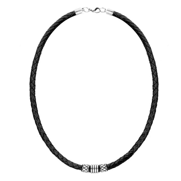 Pánský náhrdelník přírodní kůže chirurgická ocel, Černá 45 cm
