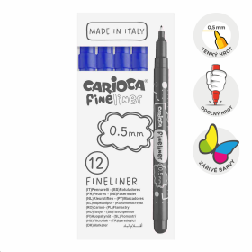 Carioca Fineliner, 0,5 mm, krabička, 12 ks, tm. modrý