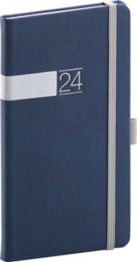 Diář 2024: Twill - modrostříbrný, kapesní, 9 × 15,5 cm
