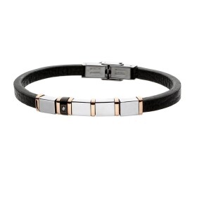 Pánský náramek Dino z pravé kůže a chirurgické oceli, Černá 21 cm (možnost zkrácení)