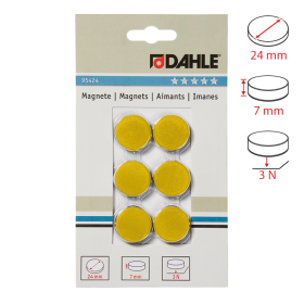 Dahle magnet plánovací, Ø 24 mm, 3 N, 6 ks, žluté