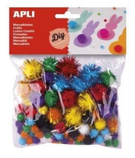 APLI POM-POM kuličky se třpytkami - mix velikostí, barev 78 ks