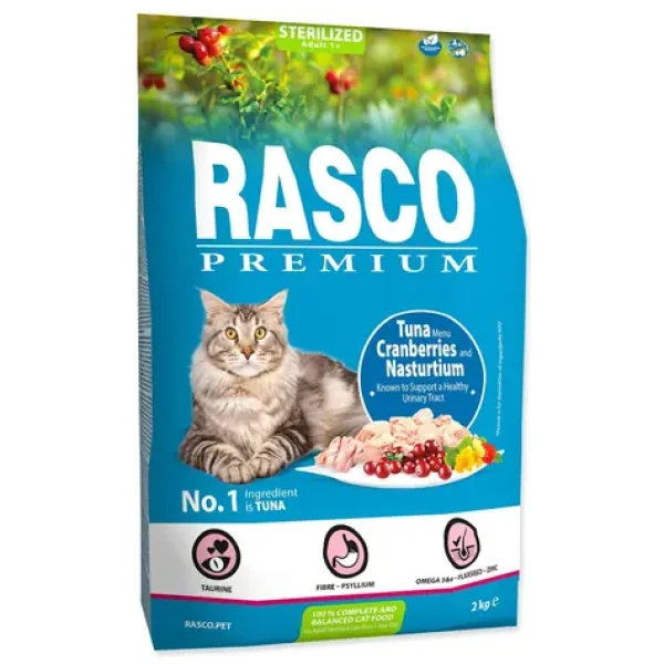 Rasco Premium Sterilized tuňák s brusinkou a lichořeřišnicí 2kg / Granule pro dospělé kočky (1703-10394)