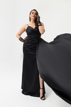 Lafaba Dámské černé plus velikosti dlouhé saténové večerní šaty promoční šaty