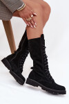 Semišové kotníkové boty se šněrováním do půli lýtka Zazoo 3103 Černé 39