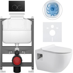 CERANO - Kompletní WC set Basic/Dure - bílá lesklá - WC tlačítko Dualo/Černá - ovládání shora - předstěnová instalace - 51x35 CER-8050BD85883