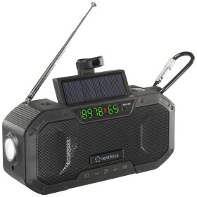 Renkforce RF-CR-300 outdoorové rádio FM, AM nouzové rádio, Bluetooth, SD s akumulátorem, Solární panel, Ruční klika, stolní lampa černá