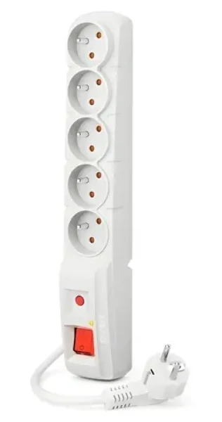 Acar F5 1.5m bílá / Prodlužovací přívod / přepěťová ochrana / 5 zásuvek (W2501)