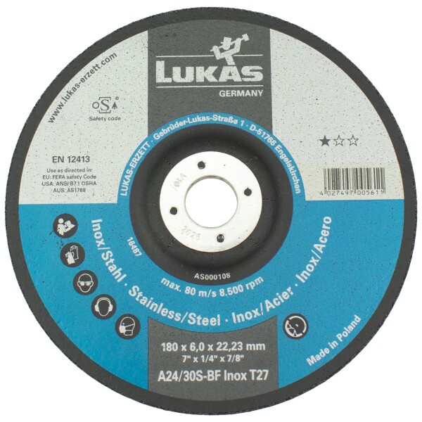 Kotouč brusný LUKAS, 180 x 6,0mm, 22,2mm, ocel