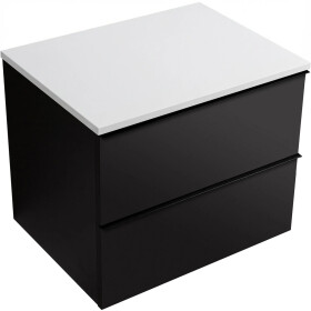 CERANO - Koupelnová skříňka Velora - černá matná, úchytka černá + deska z lit. mramoru Elanys - 12 mm - bílá matná - 60x54,2x46,5 CER-679428