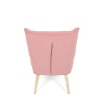 Křeslo, potah růžová manšestrová látka, dřevěné nohy, masiv kaučukovník
