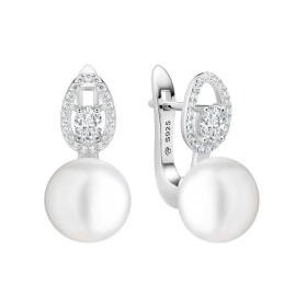 Stříbrné náušnice s bílou 10 mm perlou Noema - stříbro 925/1000, Stříbrná Bílá