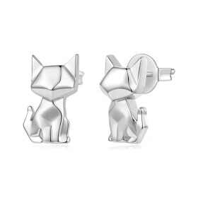 Stříbrné náušnice Origami kočka - stříbro 925/1000, Stříbrná