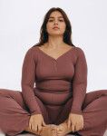 Tričko Organic Basics Core Sport Henley Long-Sleeve Tee Rose Wood