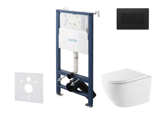Kielle - Genesis New Set předstěnové instalace, klozetu Oudee, Vortex Rimless+, sedátka softclose a tlačítka Gemini New III, matná černá 30528SS72