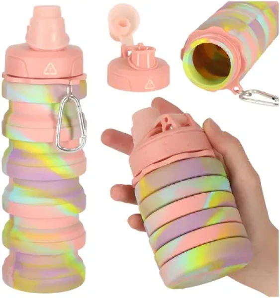 KIK Skládací láhev na vodu Růžová / Láhev na pití / 500 ml / silikon (KX3070)