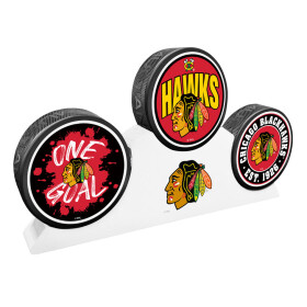 Mustang Puk Chicago Blackhawks NHL 3 Puck Podium Set